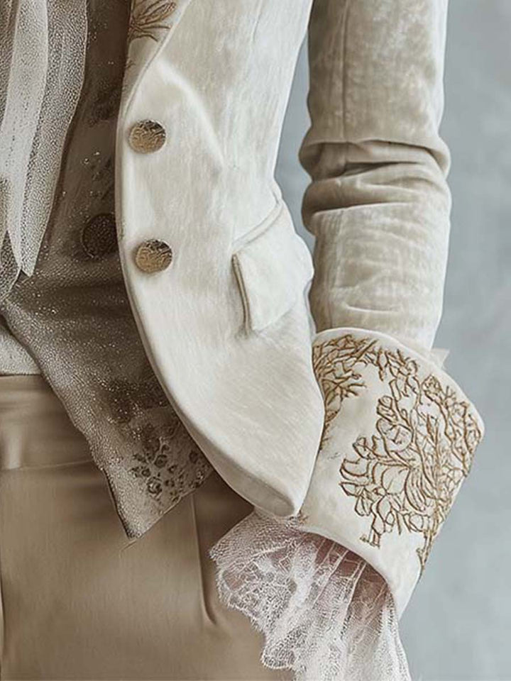 Constance | Embroidered Ivory Tailored Blazer