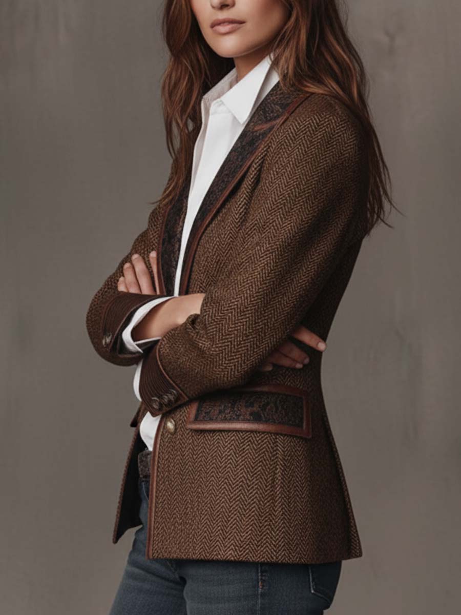 Gisèle | Herringbone Print Panelled Blazer