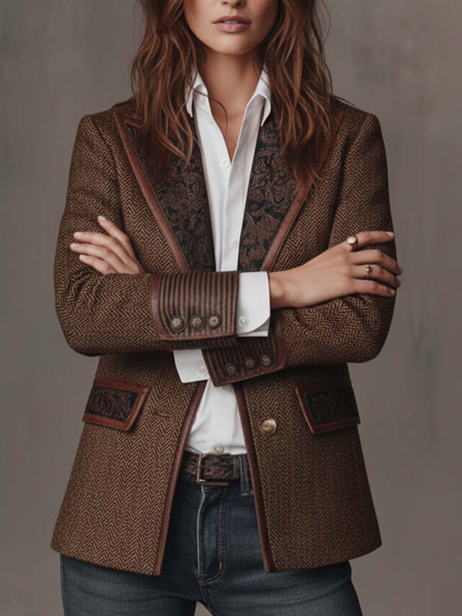 Gisèle | Herringbone Print Panelled Blazer