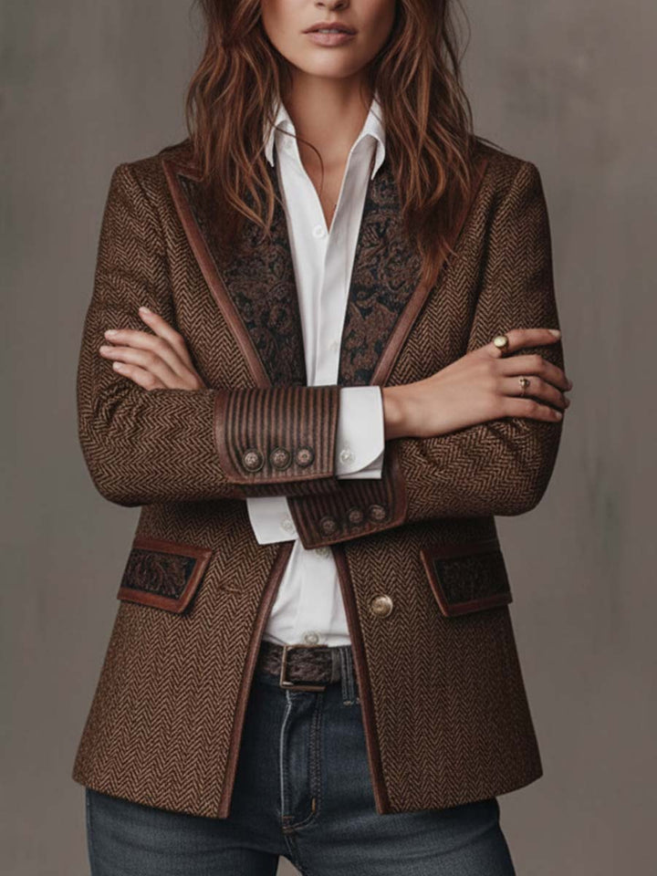 Gisèle | Herringbone Print Panelled Blazer