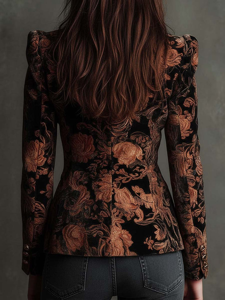 Bertille | Black & Bronze Floral Tailored Blazer