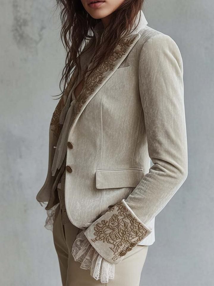 Constance | Embroidered Ivory Tailored Blazer