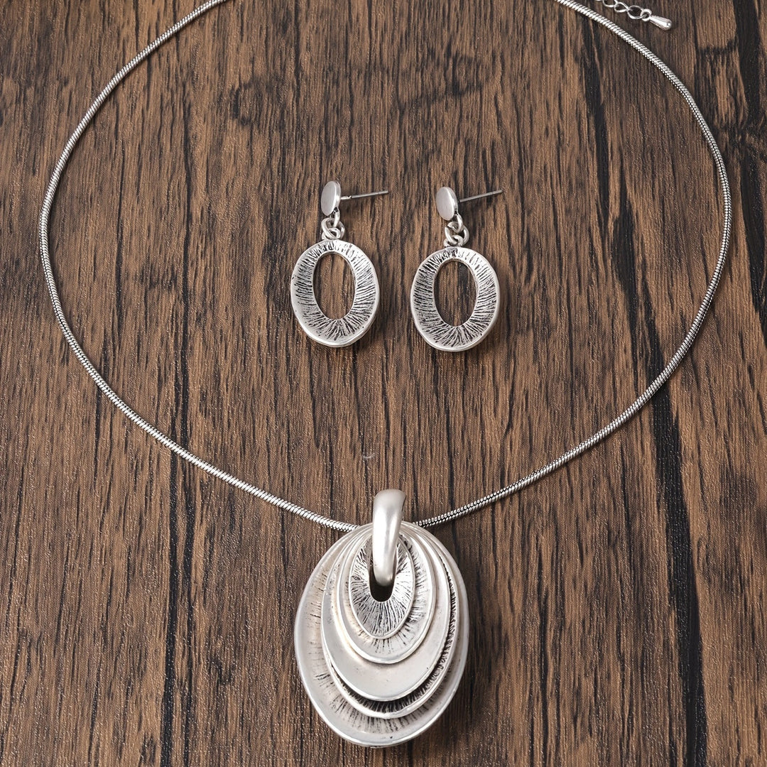 Vintage Silver Tone Multi Layer Necklace and Earrings Set
