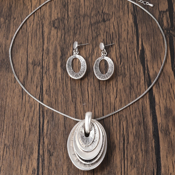 Vintage Silver Tone Multi Layer Necklace and Earrings Set