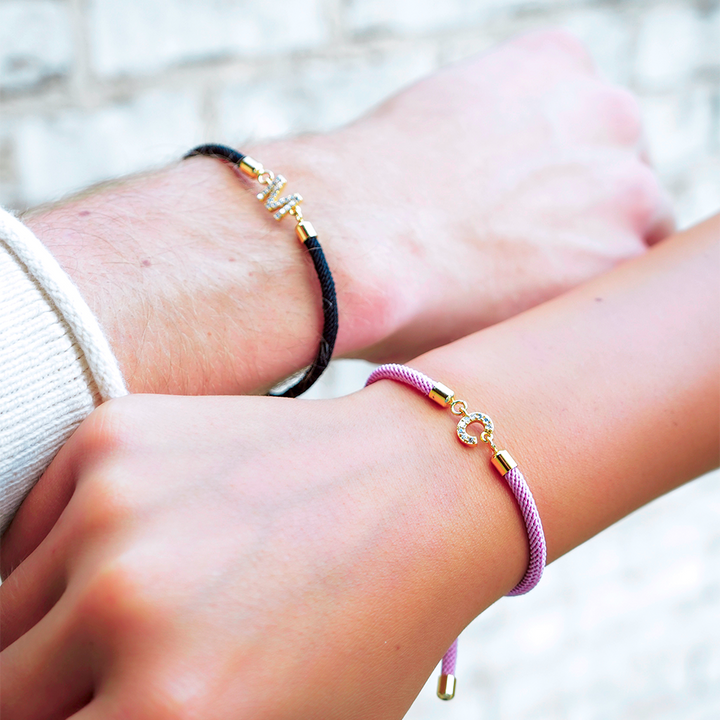 Dainty Personalized Initial Cord Bracelet with Pavé Crystal Charm
