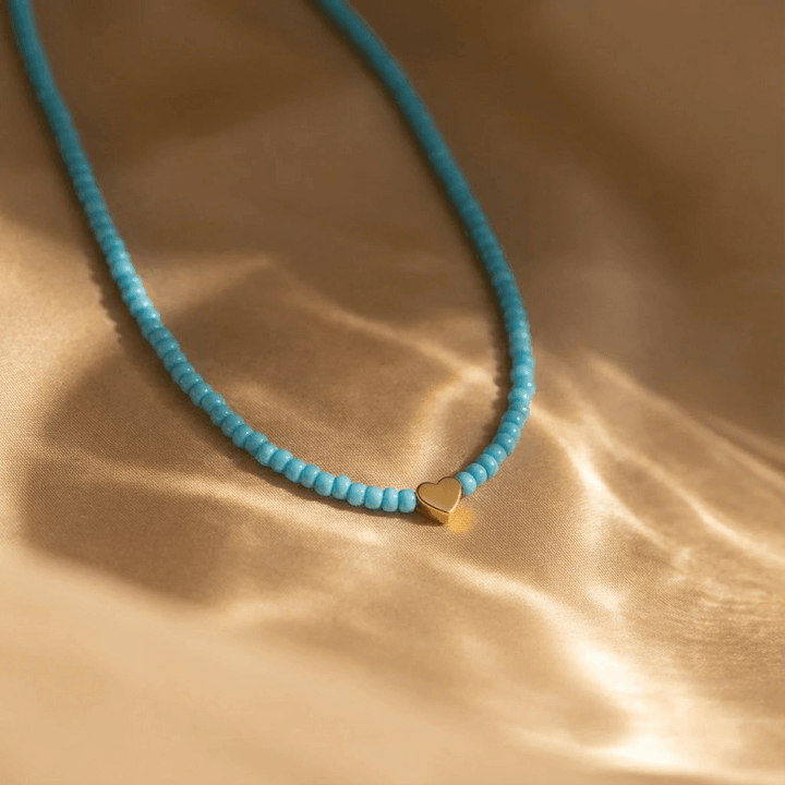 Bohemian Blue Seed Beads Heart Necklace
