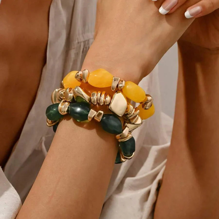 Bohemian Retro Geometric Thick Acrylic Beaded Bracelet