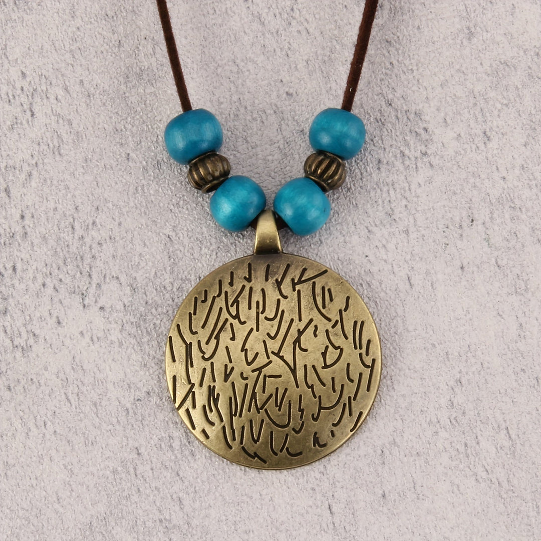 Vintage Twelve Constellations Wooden Beaded Pendant Necklace