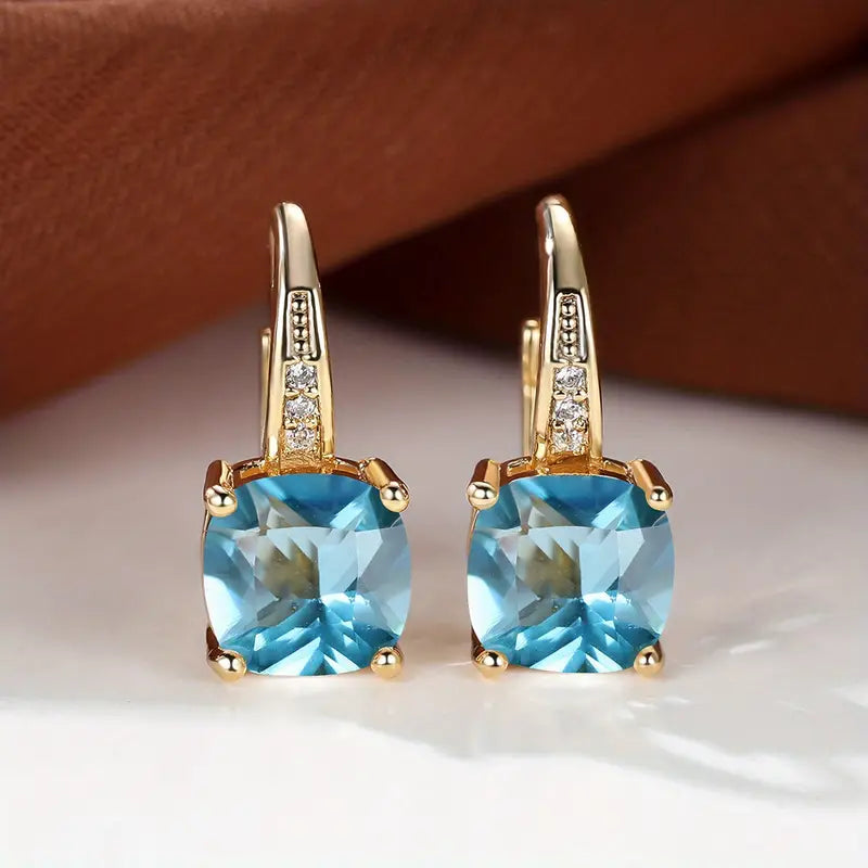 Mystic Sapphire Stone Hoop Gold Earrings