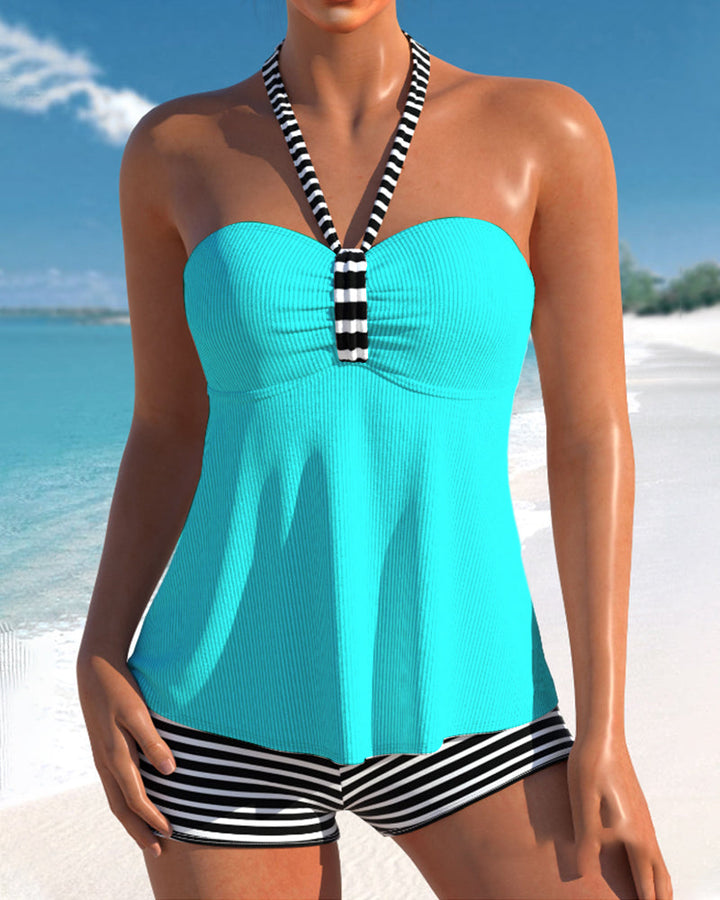 Naomi - Halter Neck Tankini with Striped Print