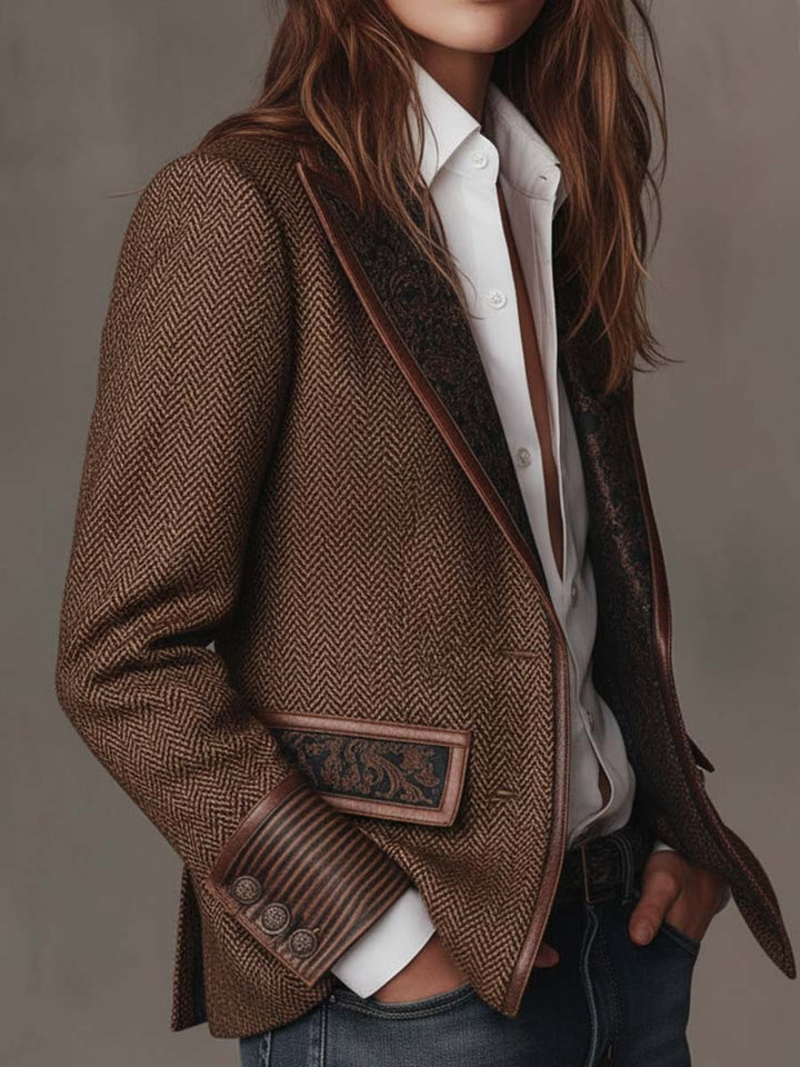 Gisèle | Herringbone Print Panelled Blazer