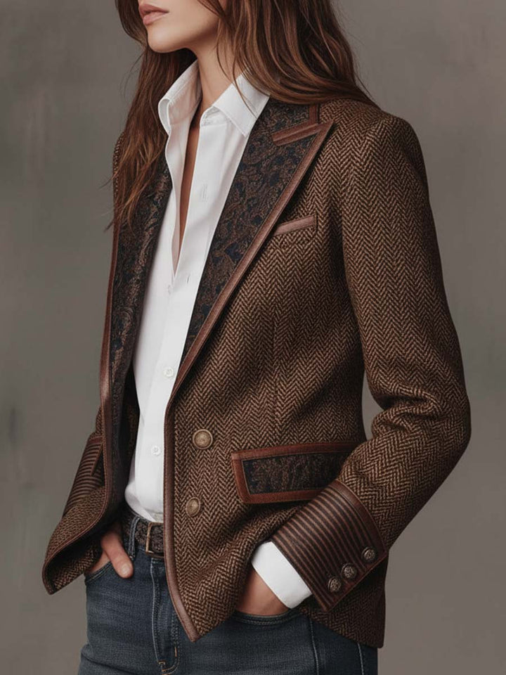 Gisèle | Herringbone Print Panelled Blazer