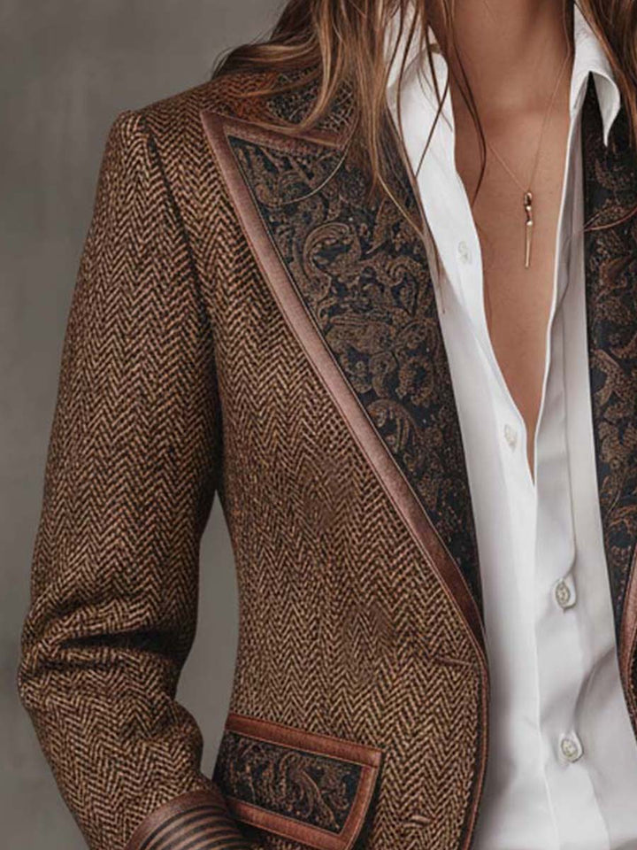 Gisèle | Herringbone Print Panelled Blazer