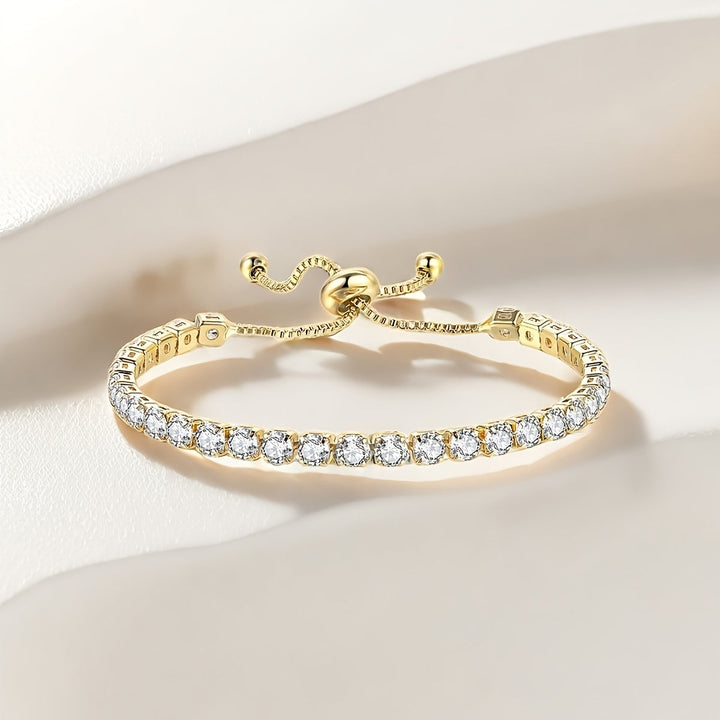 Elegant Gold Plated Zirconia Adjustable Tennis Bracelet