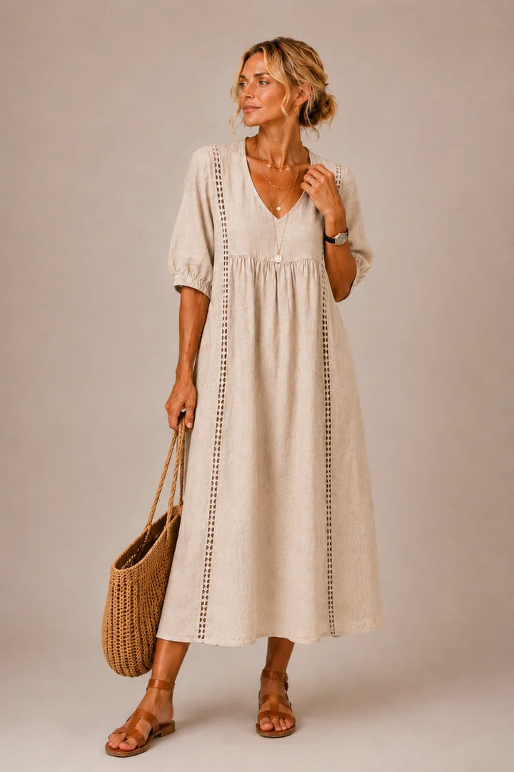 Tiffany™ | Tummy-Flattering Midi Dress with V-Neck