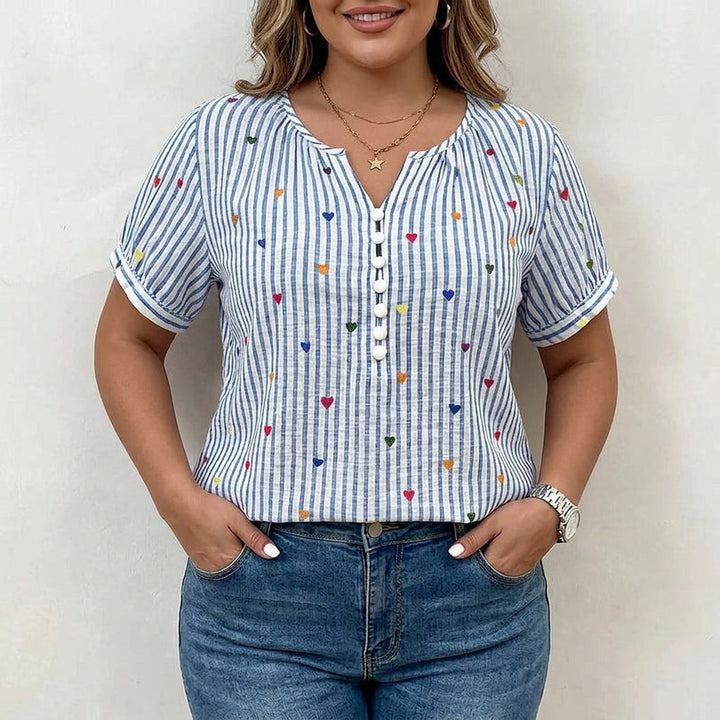Olivia | Striped Blouse with Heart Print