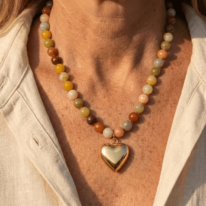 Handmade Bohemian Stone Beaded Heart Necklace