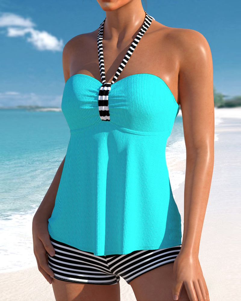 Naomi - Halter Neck Tankini with Striped Print