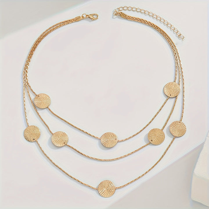 Geometric Spiral Textured Gold Multi-Disc Layered Necklace