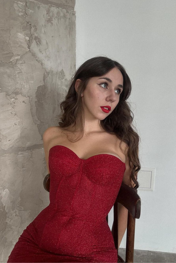 Akilani™ - Strapless Glitter Red Corset Mini Dress