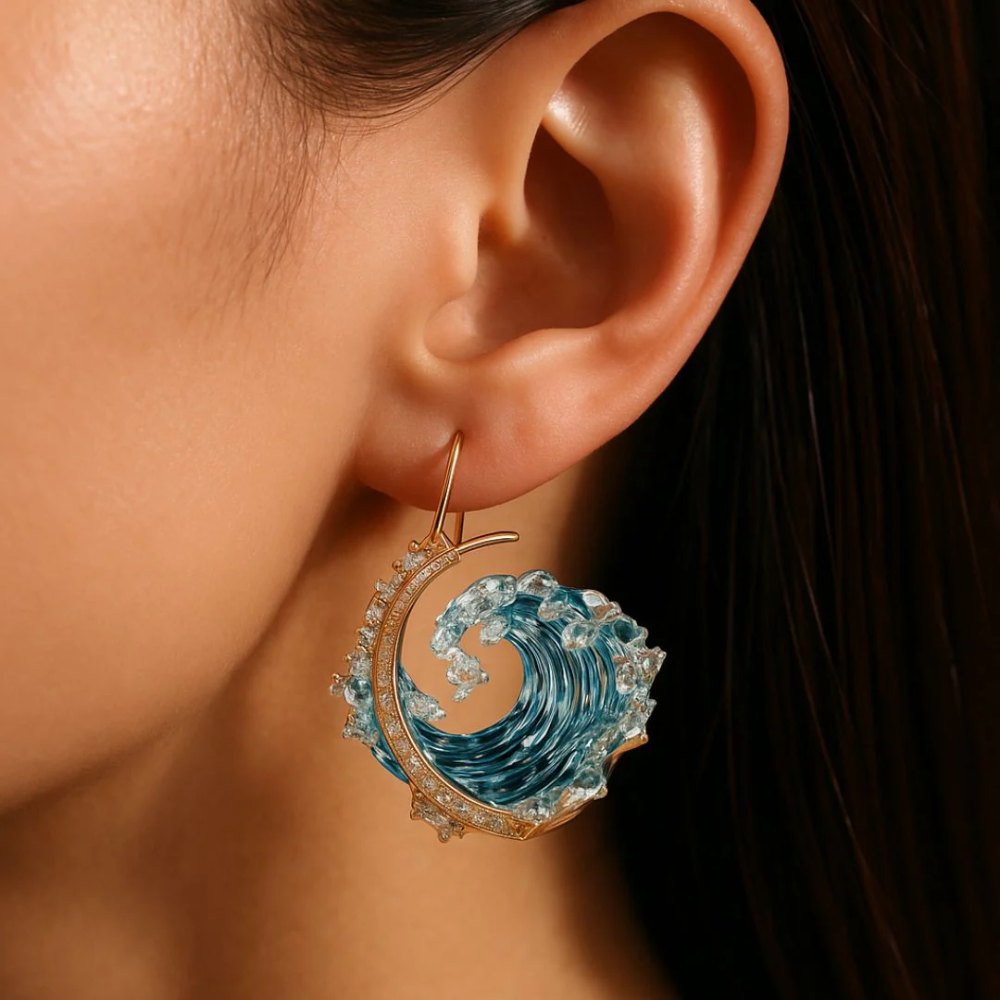 Ocean Wave Necklace & Earrings Set – Gold Tone