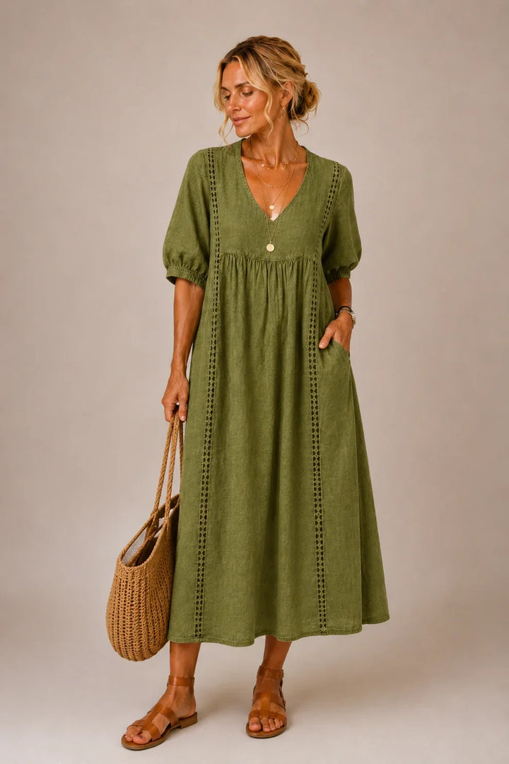 Tiffany™ | Tummy-Flattering Midi Dress with V-Neck