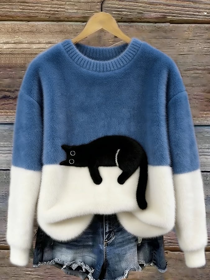 Emma™ | Elegant Cat Print Oversized Sweater