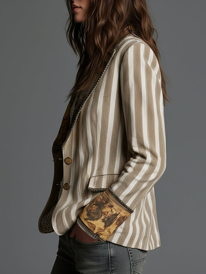 Suzanne | Boho Striped Blazer with Printed Collar
