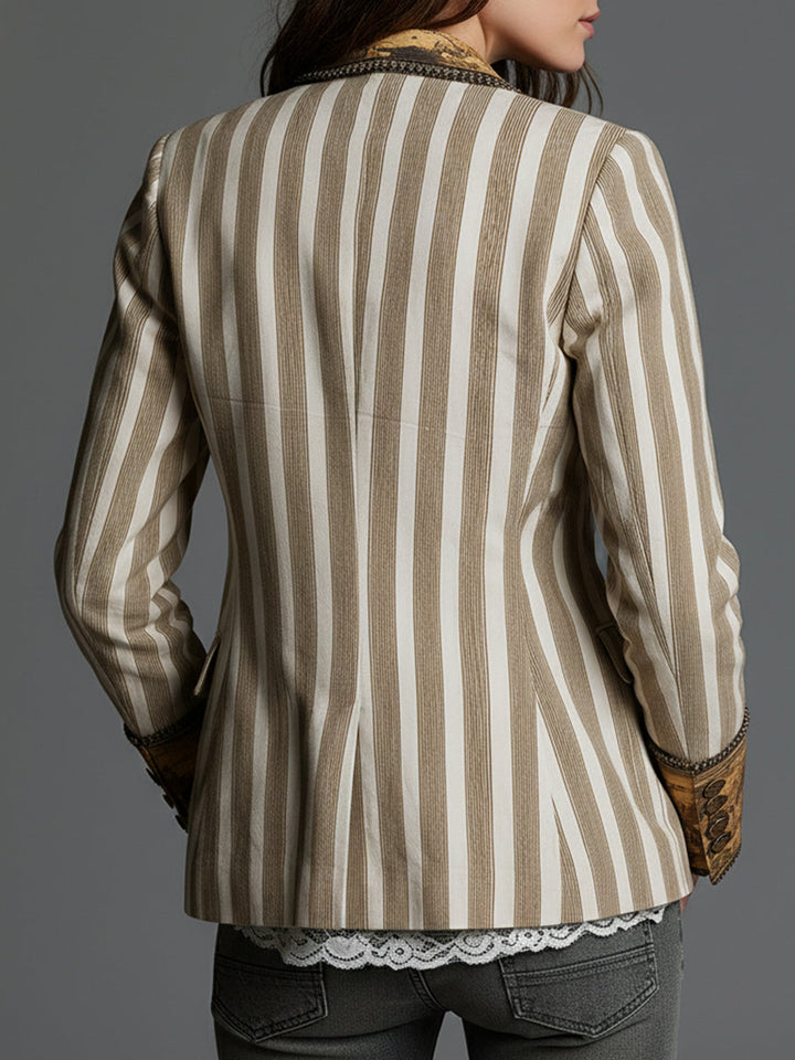 Suzanne | Boho Striped Blazer with Printed Collar