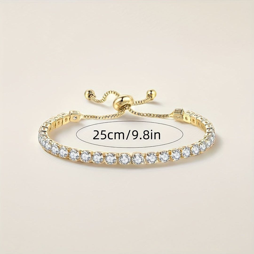 Elegant Gold Plated Zirconia Adjustable Tennis Bracelet