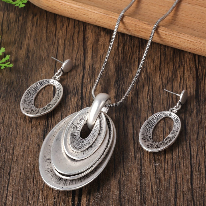 Vintage Silver Tone Multi Layer Necklace and Earrings Set
