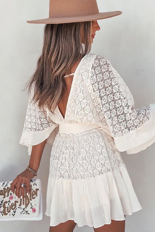 Eleanor - Dreamy Date Lace V-Neck Mini Dress