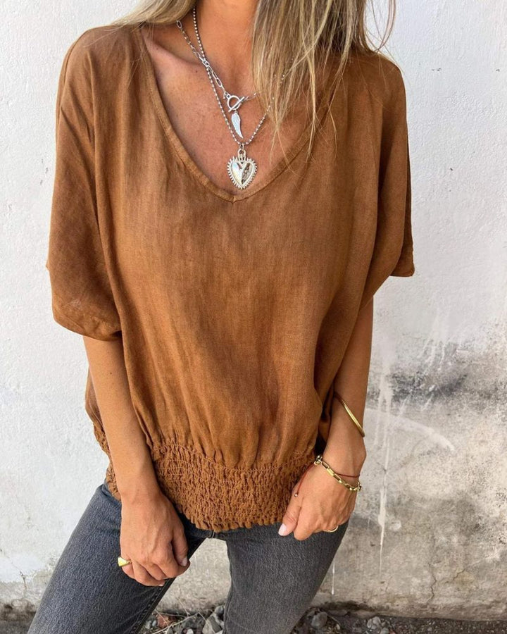 Bomia - Comfortable Waisted T-Shirt with V-Neckline
