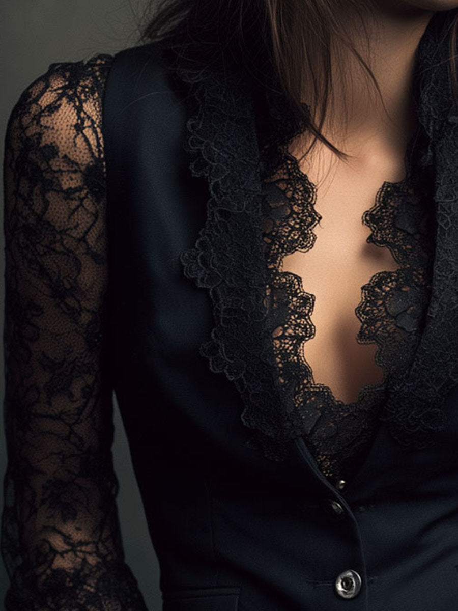 Noémie | Blazer Top with Sheer Sleeves