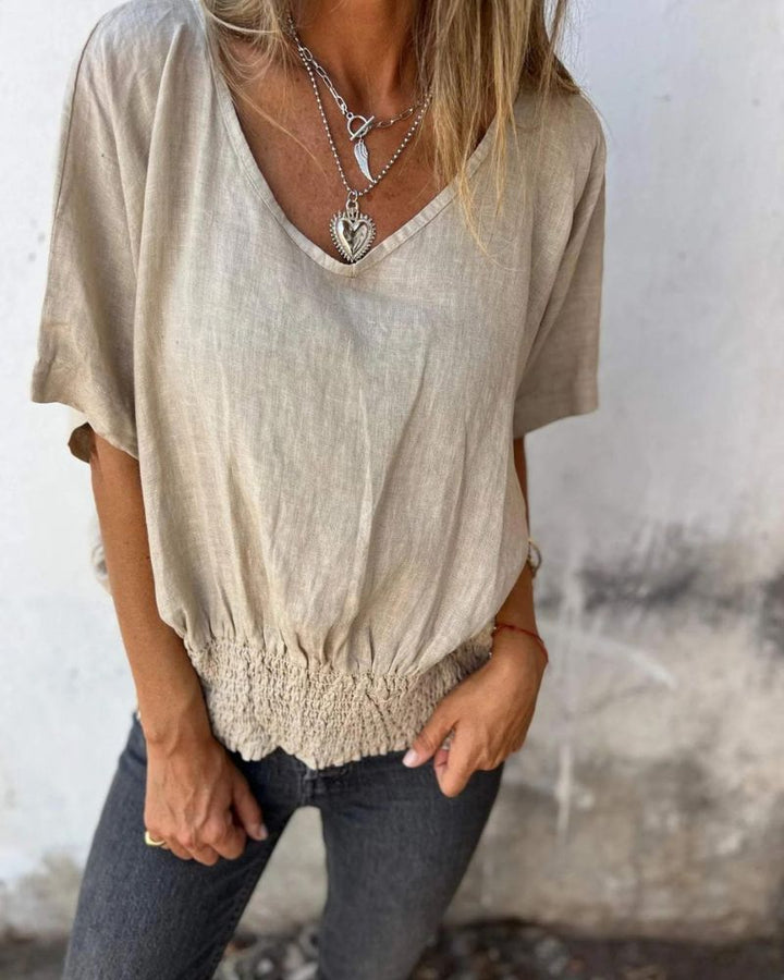 Bomia - Comfortable Waisted T-Shirt with V-Neckline
