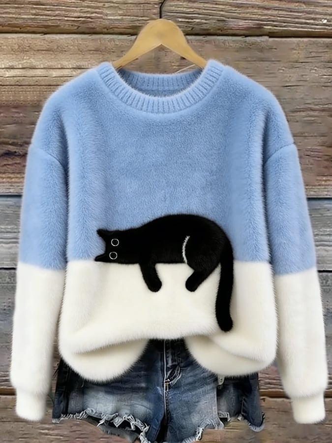 Emma™ | Elegant Cat Print Oversized Sweater