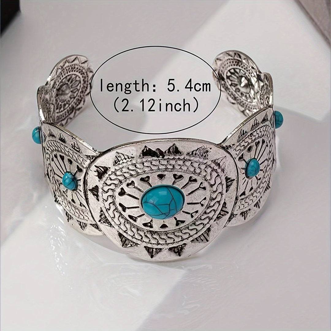 Vintage Stamped Turquoise Silver Plated Cuff Bracelet