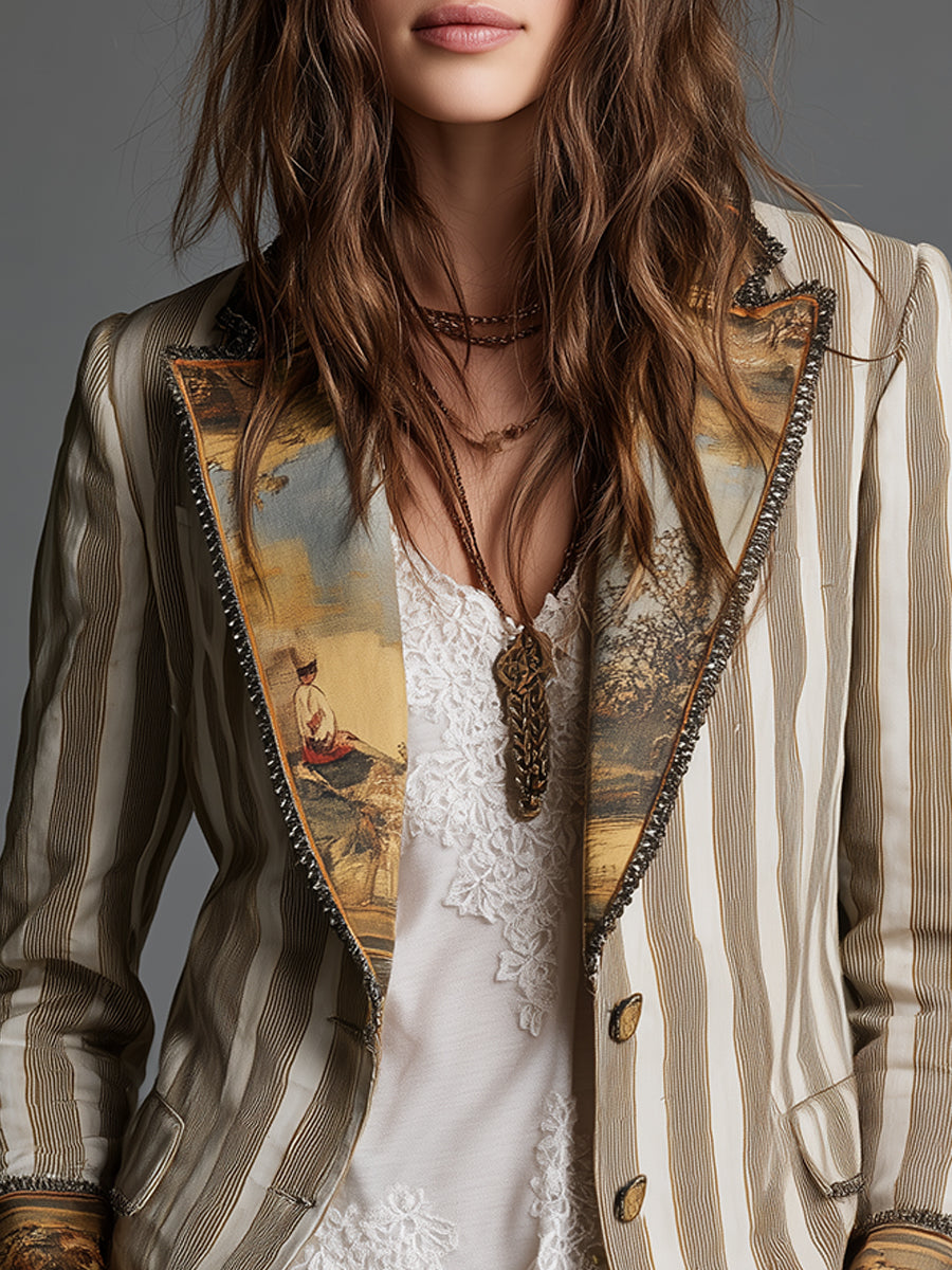 Suzanne | Boho Striped Blazer with Printed Collar