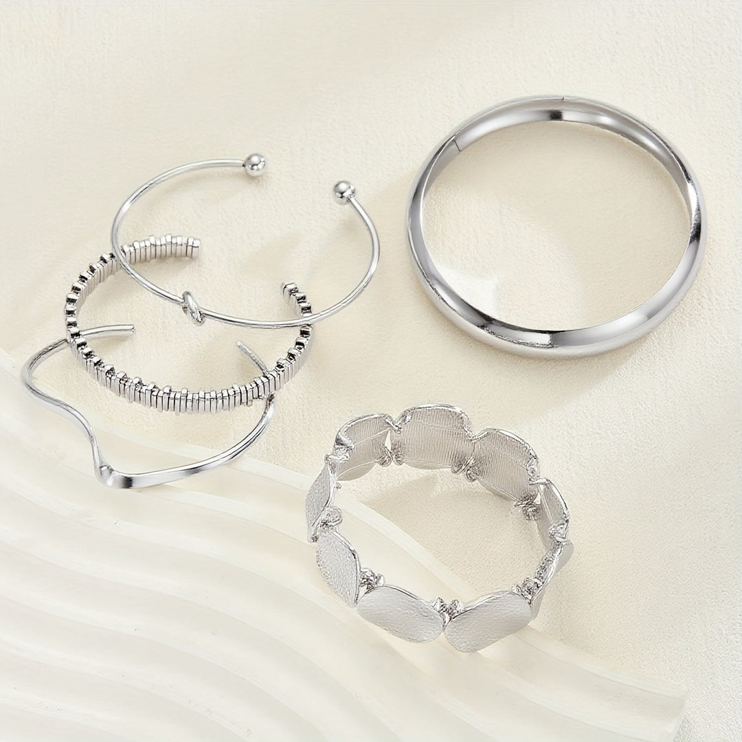 Vintage Stackable Silver Plated Cuff Bangle Bracelet Set