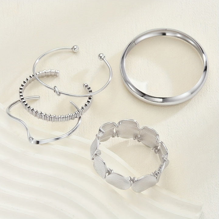 Vintage Stackable Silver Plated Cuff Bangle Bracelet Set