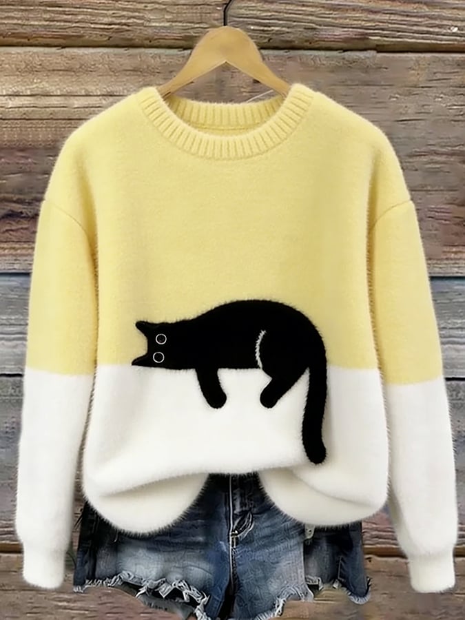 Emma™ | Elegant Cat Print Oversized Sweater