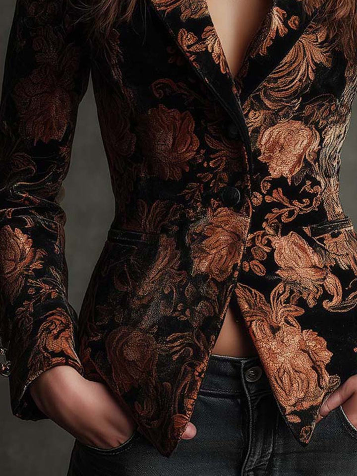 Bertille | Black & Bronze Floral Tailored Blazer