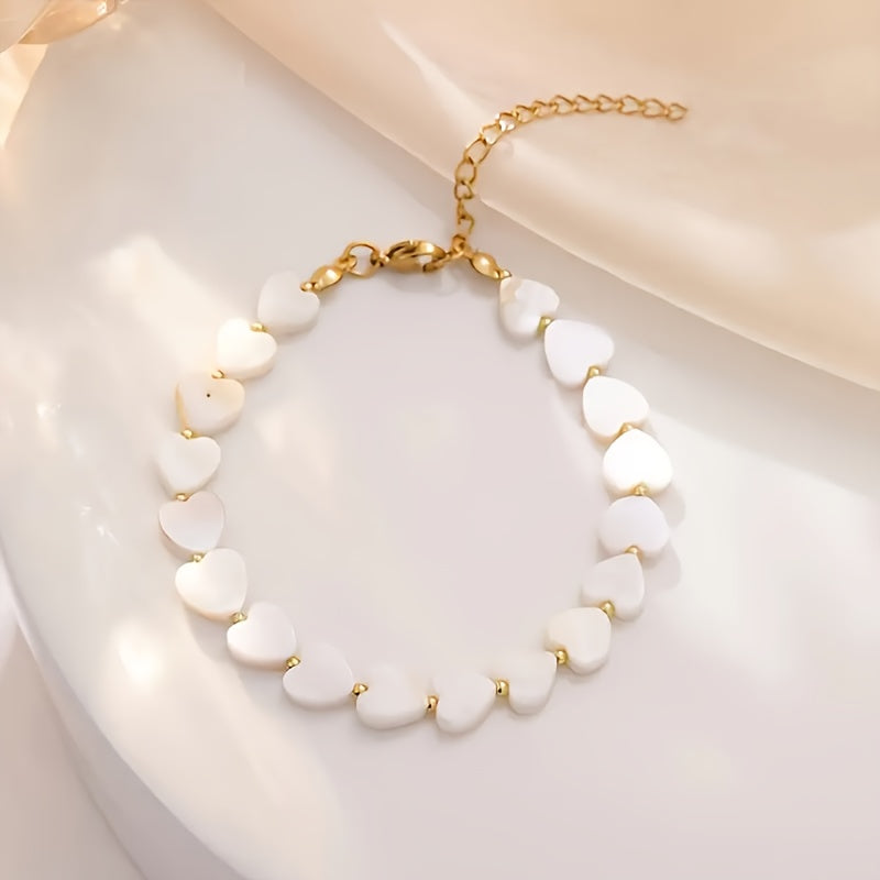 Bohemian Stone Shell Heart Bracelet