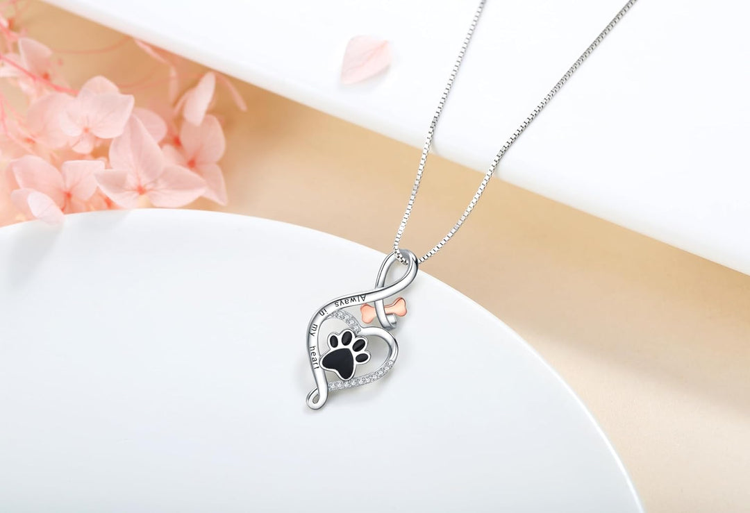 Lucky Paw Necklace with Heart, Bone and Infinity Symbol