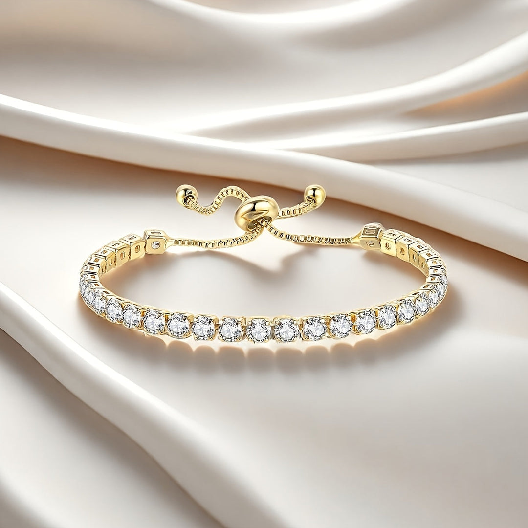 Elegant Gold Plated Zirconia Adjustable Tennis Bracelet