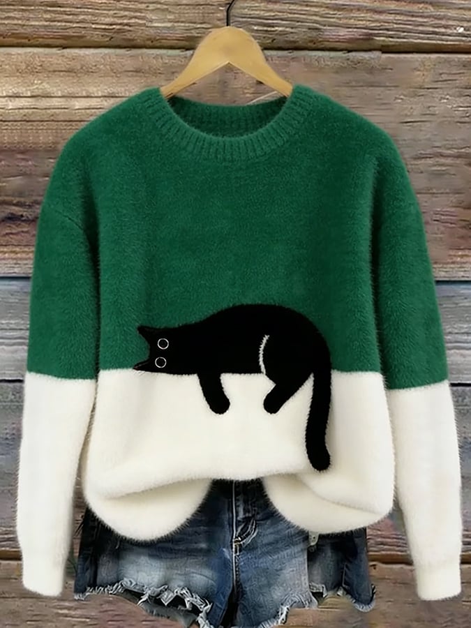 Emma™ | Elegant Cat Print Oversized Sweater