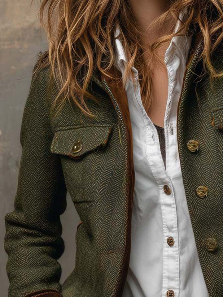 Honorine | Vintage Herringbone Blazer with Contrast Trim