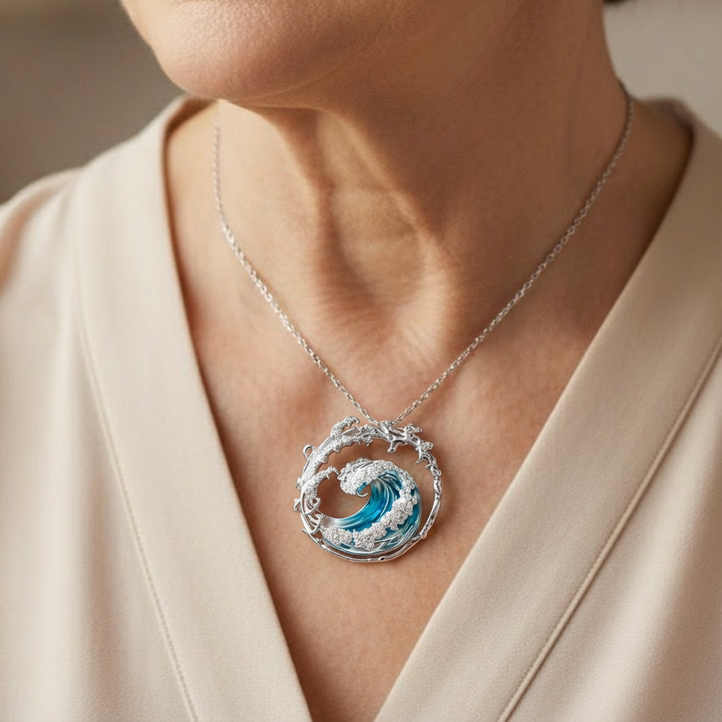 Ocean Wave Silver Necklace