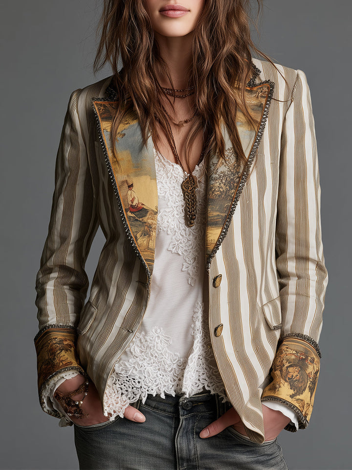 Suzanne | Boho Striped Blazer with Printed Collar