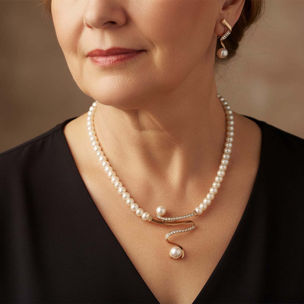 Pearl Necklace + Earrings Set